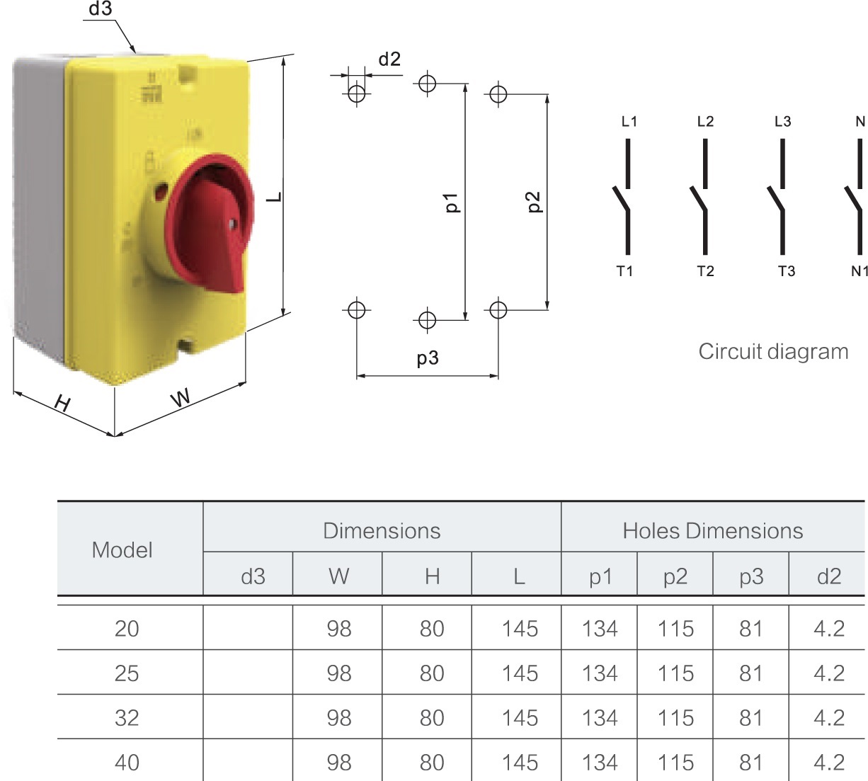 Hylec 20A 4 Pole Rotary Isolator Switch IP66 ElectricalDirect