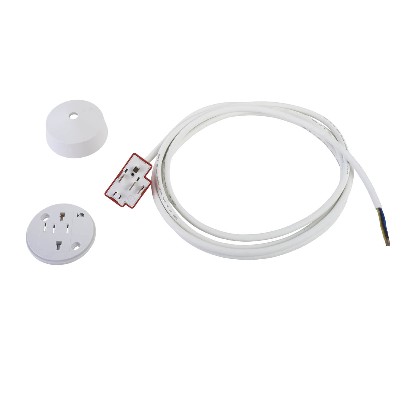 Hager Klik 6A 4 Pin Plug in Ceiling Rose with 3000mm Lead White ElectricalDirect